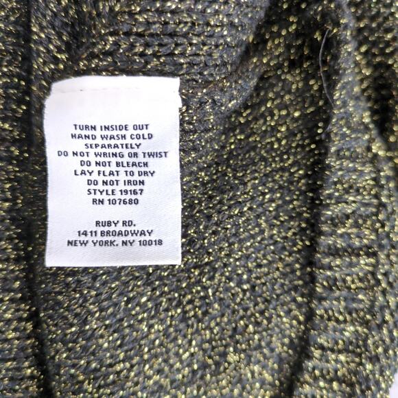 Ruby Rd Metallic Gold Rhinestone Black Top Women's M 3/4 Sleeve Glam Party Fairy - Picture 5 of 10